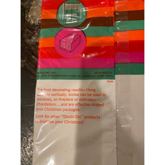 Vintage UNOPENED package of Doubl Glo Christmas tree tinsel icicles 18" gold - Picture 4 of 4